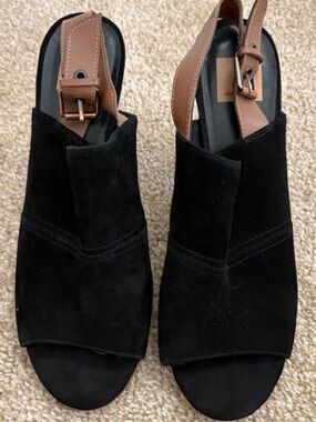 Dolce Vita Black Suede Slingback Peep Toe Mule Heels Y2K Style Boho
